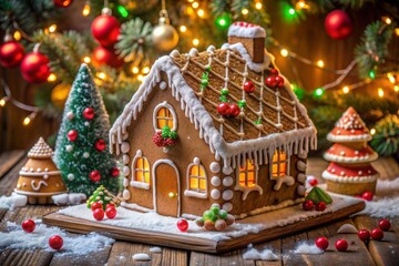 Fototapeta premium Gingerbread house decorated with colorful candies