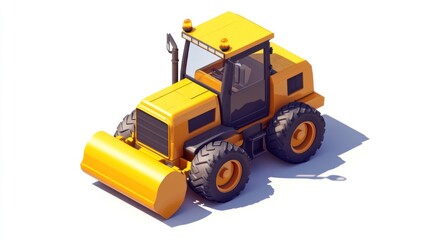 Fototapeta premium Yellow construction vehicle isolated on white background with its shadow.