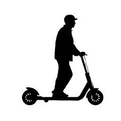 Electric scooter Silhouette Vector on white background, Man Riding an electric Scooter Silhouette vector illustration.