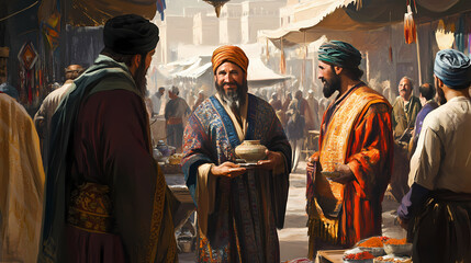 The silk road a thread connecting cultures. Silk Road Traders. Illustration