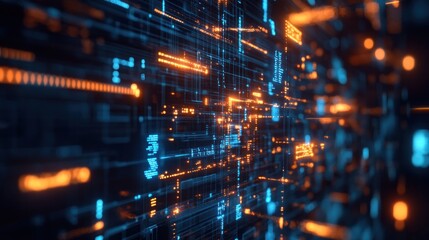 Fototapeta premium Abstract digital network with glowing lines and data streams.