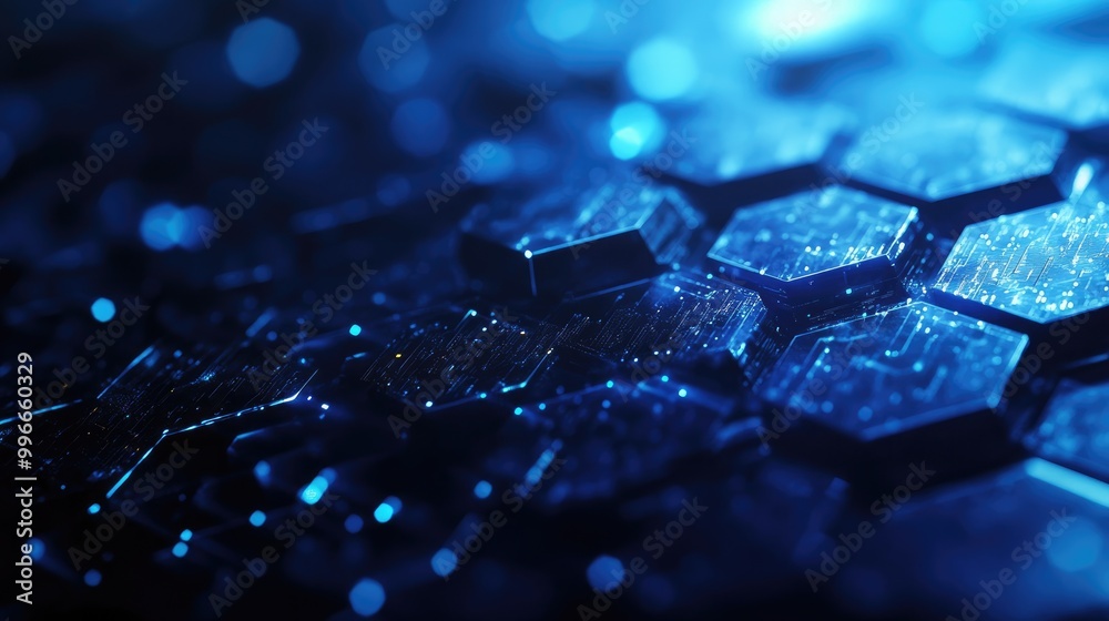 Poster Abstract technological backdrop featuring hexagonal shapes