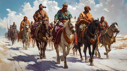 The silk road a thread connecting cultures. Silk Road Traders. Illustration