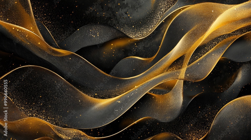 Aufkleber abstract wave wallpaper featuring a striking gold and black design crafted using advanced digital to