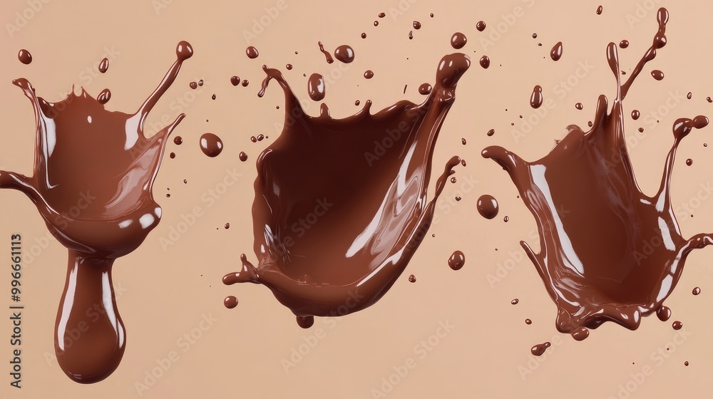 Poster collection of delectable splashes of melted chocolate isolated on a contrasting background