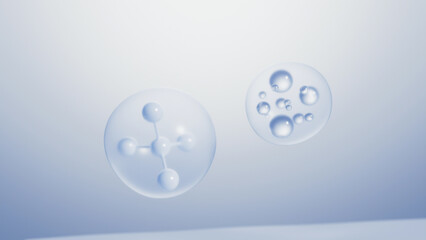 Molecule Essence, Serum , Liquid bubble, Cosmetic , Collagen , Medical care, 3d animation 3d rendering