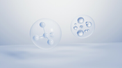 Molecule Essence, Serum , Liquid bubble, Cosmetic , Collagen , Medical care, 3d animation 3d rendering