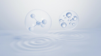 Molecule Essence, Serum , Liquid bubble, Cosmetic , Collagen , Medical care, 3d animation 3d rendering