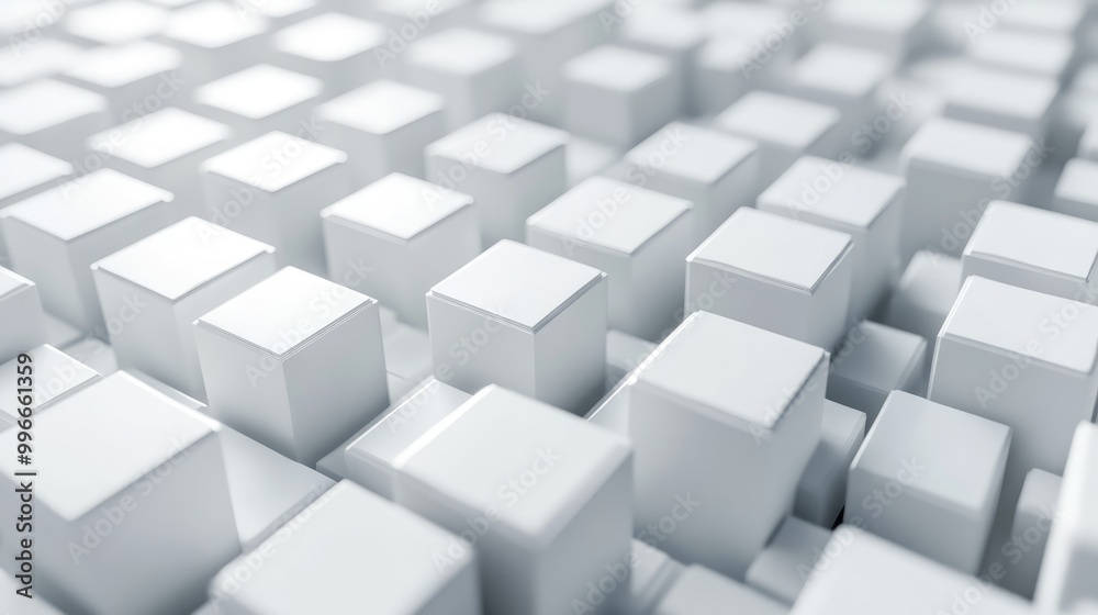 Poster 3D rendering of an abstract cube background featuring a white voxel mosaic with geometric shapes