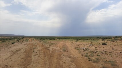 Desert bottom of the dry Aral Sea