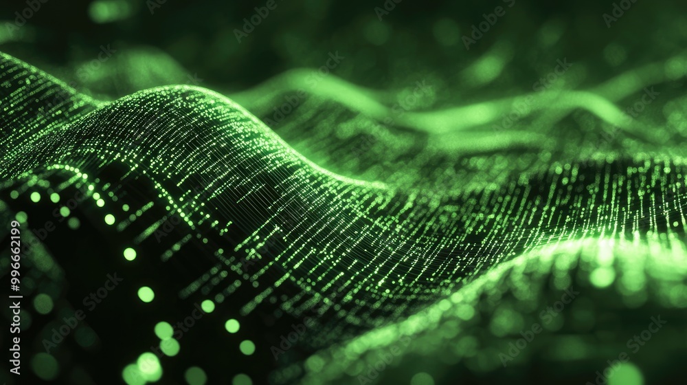 Fototapete Abstract texture showcasing a vast data background symbolizing the dynamic nature and framework of advanced technology in green and black tones