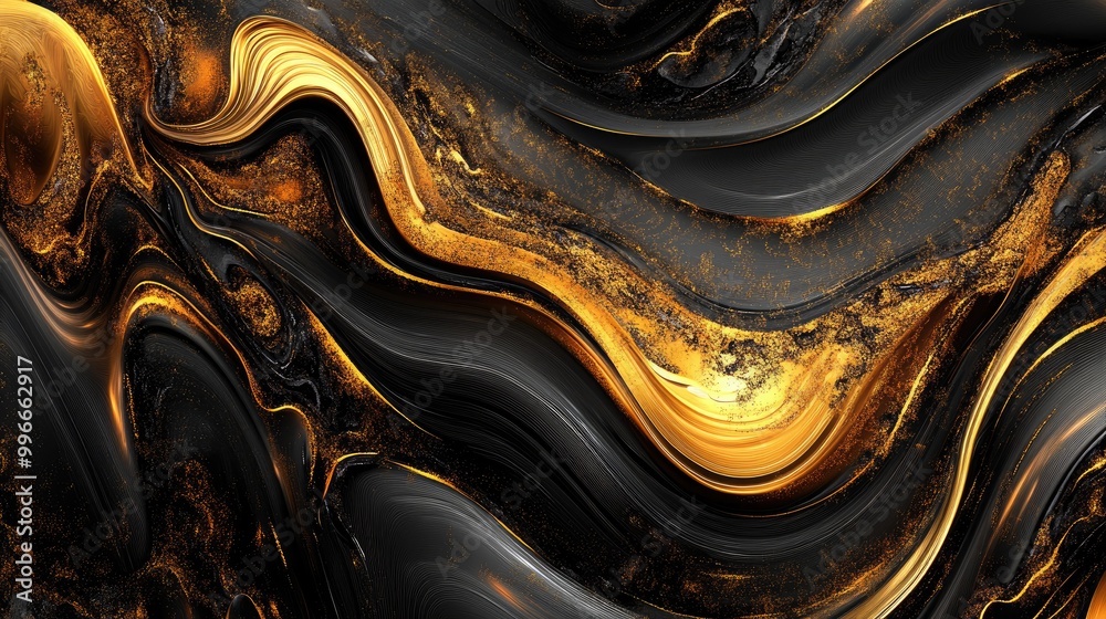 Aufkleber abstract wave wallpaper featuring a striking gold and black design crafted using advanced digital to