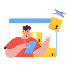 Man sends an online order using a drone