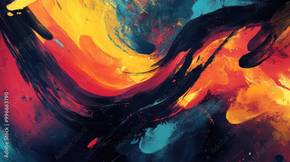 Poster abstract background with a painted like illustration showcasing vibrant colors and dynamic shapes