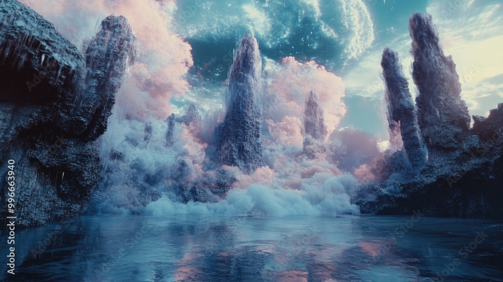 Aufkleber Explore an intriguing digital realm featuring mesmerizing backdrop elements