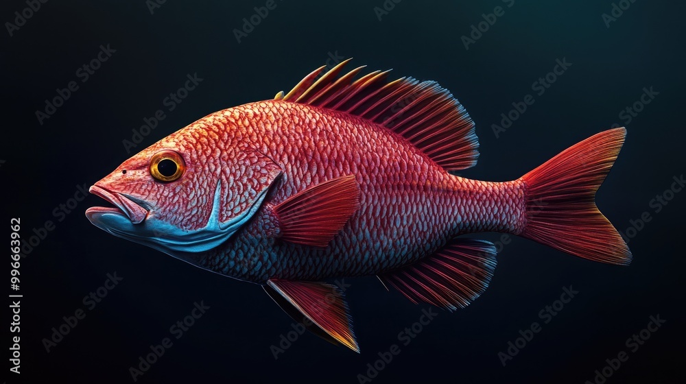 Poster A highly detailed red snapper fish displayed against a dark backdrop highlighting its vibrant color and intricate texture
