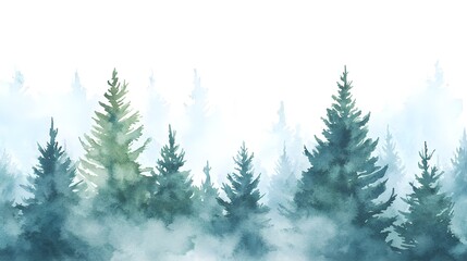 Fototapeta premium A watercolor forest of towering pine trees under a bright, expansive sky