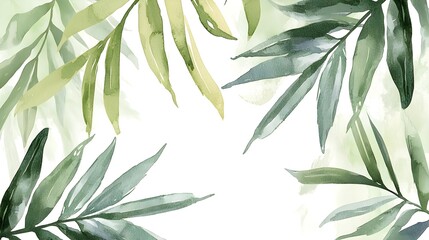 Naklejka premium Abstract watercolor palm leaves, layered in rich greens with bold strokes