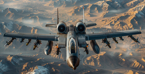 Combat Aircraft Flying Over Rugged