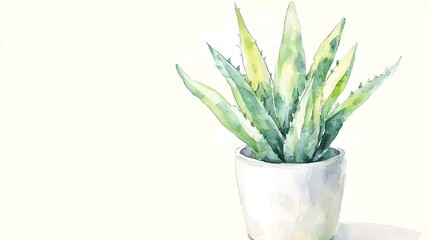 Minimalist watercolor of a potted snake plant with sharp green leaves