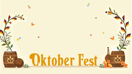 Oktoberfest banner with festive autumn decorations, copy space