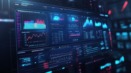 Fototapeta premium A futuristic data dashboard displaying various analytics and statistics.