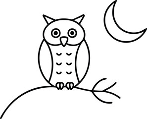 Kids Nighttime Owl on Tree Branch Vector Drawing for Fun Coloring
