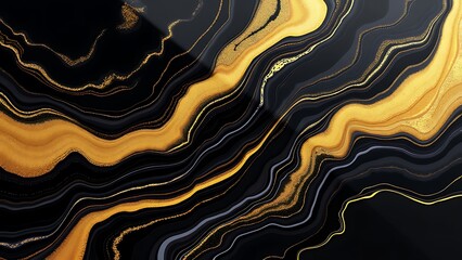 Obraz premium A bold black and gold liquid marble design, featuring dramatic contrast and flowing patterns. This luxurious abstract background exudes sophistication and modern elegance.