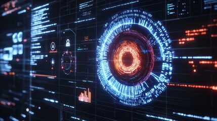 Fototapeta premium Futuristic digital interface showcasing data visualization and analytics.