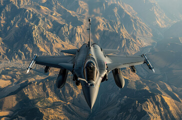 Military plane flying over the Indian landscape during a training exercise