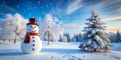 Fototapeta premium enchanted winter night with cheerful snowman