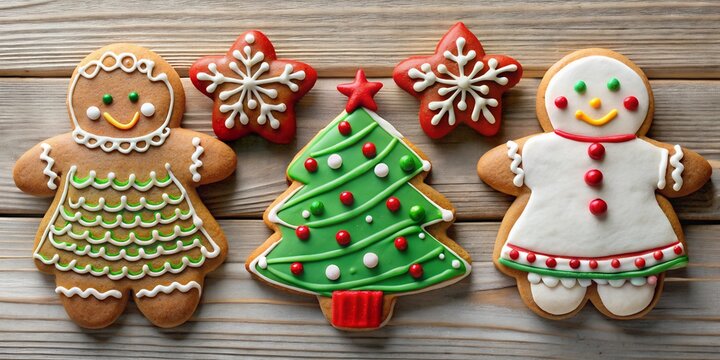 festive holiday cookies on rustic wood backdrop - Powered by Adobe