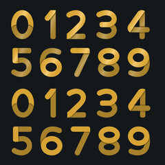 Gold Personalized Numbers with and without Gradient, 0 to 9.