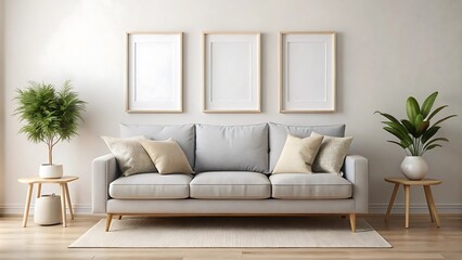 Three Poster or Photography Frame Mockup on White Background – Minimalist Design Template