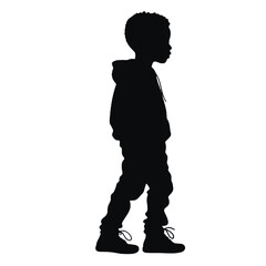 African Kid Silhouette – Vector Illustration in Black and White on Transparent Background for Advertisements