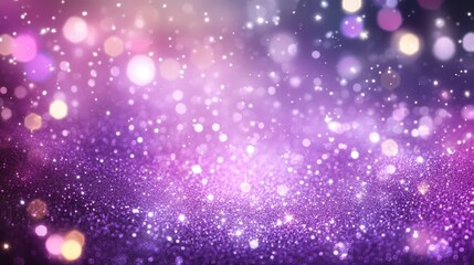 Abstract purple sparkle background with bokeh lights.