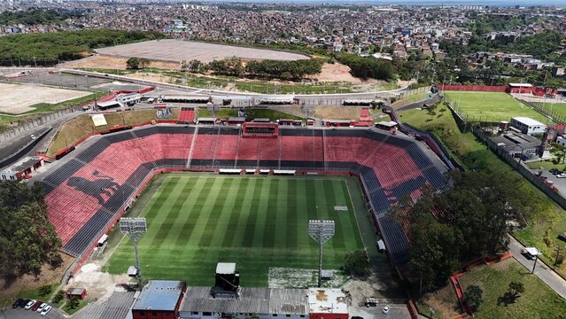 salvador, bahia, brazil - september 11, 2024: aerial view of the Manuela Barradas stadium - Barradao - in the city of Salvador.