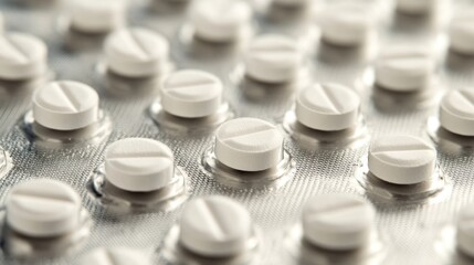 Close up of white tablets on a metallic surface highlighting issues related to substance misuse High quality image