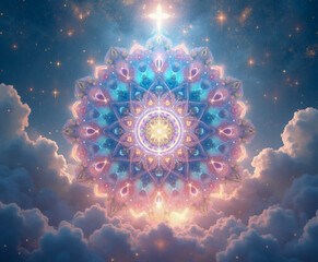 Beautiful pastel multi color shiny spiritual Mandala Background - Ai generated