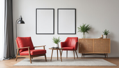 Mock up frame with minimal decoration close up in home interior background