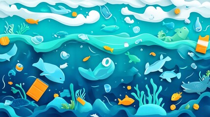 Naklejka premium A vibrant underwater scene featuring diverse fish, coral reefs, and marine life, highlighting the beauty of ocean ecosystems.