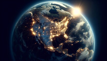 Earth network glowing connections from space