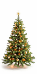 Fototapeta premium Christmas tree with decorations on a white background isolated
