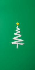 Christmas tree painted in white chalk on a green background , minimalism