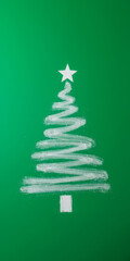 Christmas tree painted in white chalk on a green background , minimalism