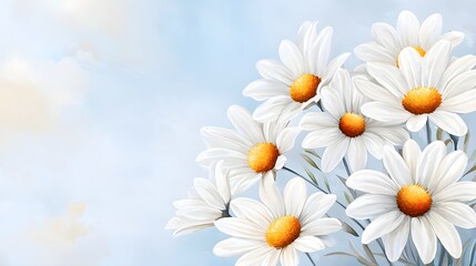 Fototapeta premium Loose watercolor daisies on a pale background, capturing their airy essence