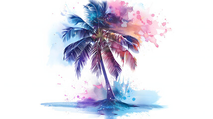 Glittering Palm Fantasy tree Watercolor