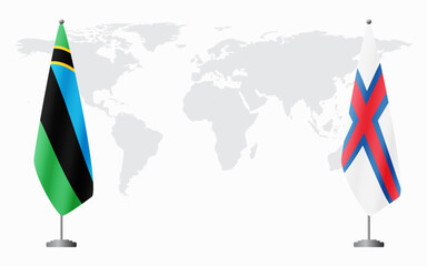 Zanzibar and Faroe Islands flags for official meeting against background of world map.