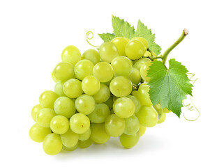 Fresh green grape cluster isolated on white background.