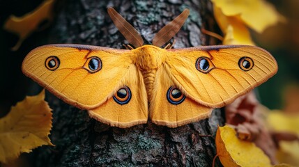 golden tussock moth on bark